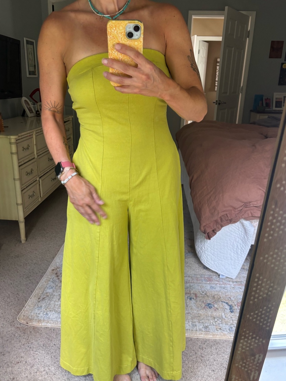 Free People Kamora One-Piece
Strapless Wide-Leg Jumpsuit in Chartreuse in XS